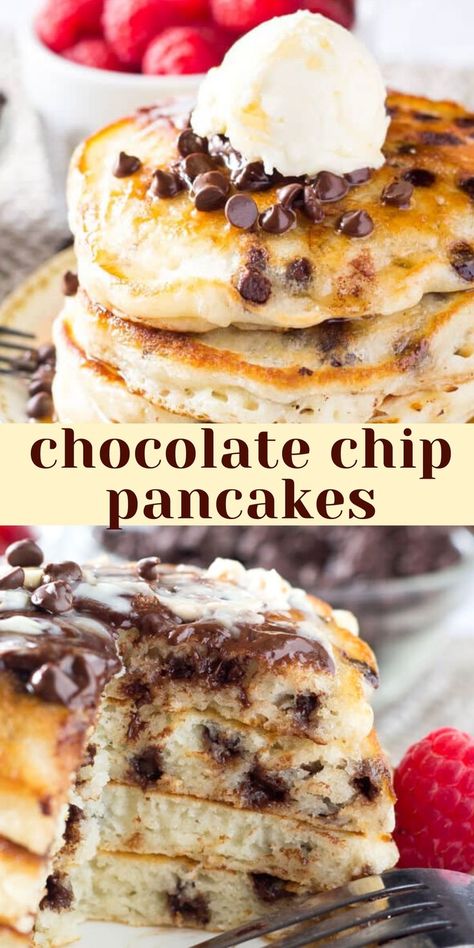 Breakfast Pancakes Recipe, Chocolate Chip Pancakes Recipe, Breakfast Party Foods, Chocolate Breakfast, Chocolate Chip Pancakes, Coffee Cakes, Chocolate Chip Recipes, Breakfast Pancakes, Best Breakfast Recipes