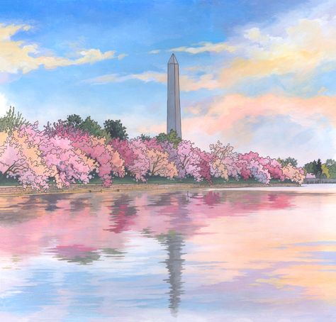 Washington Monument Drawing, Washington Dc Watercolor, Washington Dc Drawing, Classroom Murals, Dc Painting, Washington Dc Painting, Washington Painting, Dc Bedroom, Apartment Posters