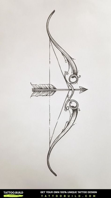 This elegant bow and arrow tattoo drawing represents focus and determination. #tattooideas #inkinspiration #tattooart #bodyart #tattooinspo #tattooideasforwomen Cute Saggitarius Tattoos, Two Arrows Crossing Tattoo, Viking Bow And Arrow Tattoo, Bow N Arrow Drawing, Now And Arrow Drawing, Greek Bow And Arrow Tattoo, Feminine Bow And Arrow Tattoo, Recurve Bow Tattoo, Bow And Arrow Back Tattoo