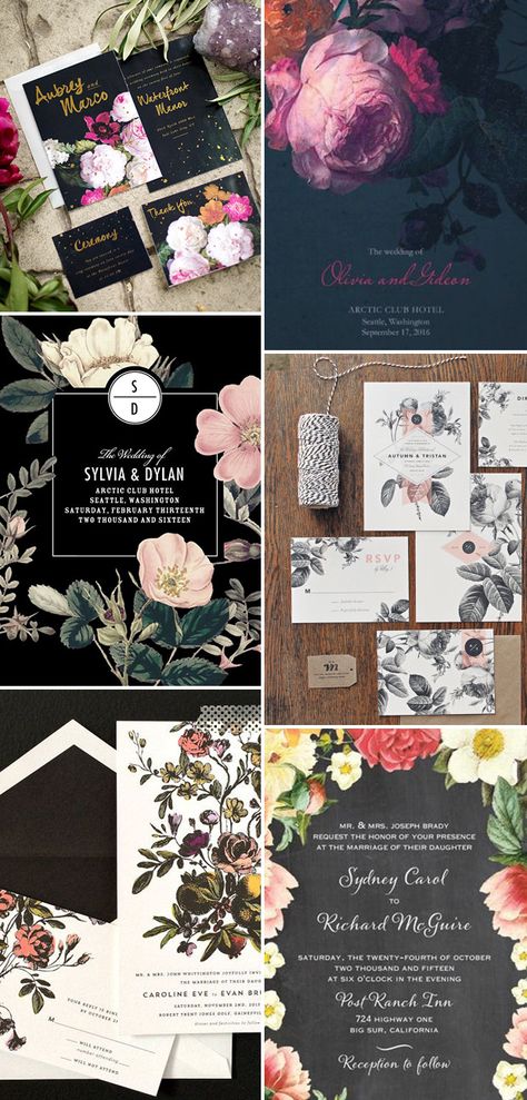 Dramatic Black Floral Wedding Stationery | www.onefabday.com Black And Blush Pink Wedding Invitations, Wedding Invitations Pink And Black, Dark Wedding Invitations Zazzle, Blush Pink And Black Wedding Invitation, Dark Floral Wedding Invitation, Floral Wedding Stationery, Wedding Invitation Trends, Spring Wedding Invitations, Floral Stationery