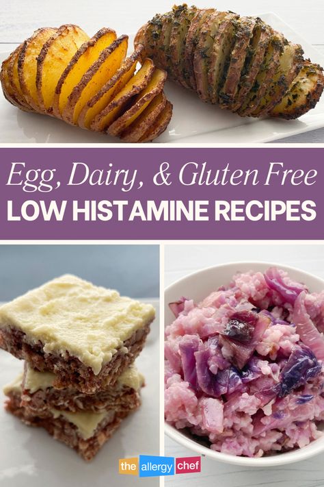 Low histamine breakfasts, lunches, dinners, snacks, and desserts by The Allergy Chef. Vegan Low Histamine Recipes, Low Allergen Recipes, Allergy Free Dinner Recipes, Vegetarian Low Histamine Recipes, Low Histamine Treats, Low Histamine Snacks Gluten Free, High Histamine Foods To Avoid, Low Histamine Air Fryer Recipes, Low Histamine Foods Recipes