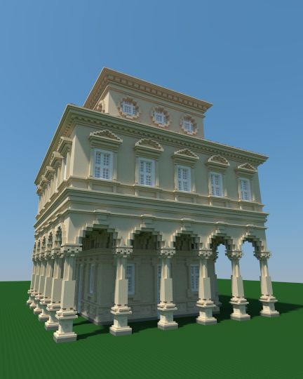 Minecraft Parisian House, Bridgerton Minecraft, Minecraft Historical Buildings, Minecraft Parisian Building, Minecraft Pavilion Ideas, Minecraft Grand Hall, Minecraft Pavilion, Minecraft Colloseum, Minecraft Museum Building