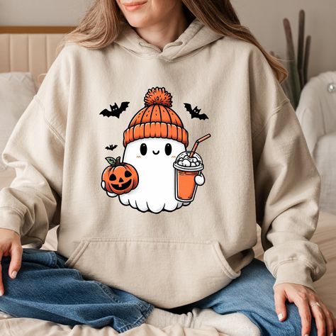 Cute Ghost Hoodie, Funny Halloween Hoodie, Pumpkin Halloween, Halloween Hoodie, Spooky Season Shirt, Girly Halloween Hoodie, Bougie Hoodie HOW TO ORDER 1-) Please, check and review all photos 2-) Choose your item size and color 3-) Click add to cart. You can go back to add more product 4-)Click "Proceed to check out" 5-)When you check out, you can add a note to seller for any request PRODUCT FEATURE It's a 50% Cotton /50% polyester, 13.5oz fleece. It features a double-needle collar, shoulders, a Cute Outfits Halloween, Cute Fall Hoodies, Printable Pumpkin Stencils, Halloween Hoodies, Ghost Hoodie, Girly Halloween, Halloween Pumpkin Designs, Creative Pumpkins, Halloween Pumpkins Carvings