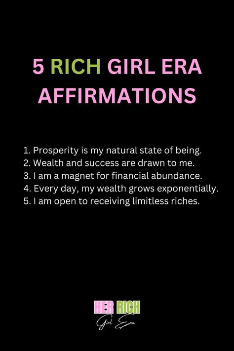 Manifesting Money Rich Girl Affirmations, It Girl Quotes, Vision Board Idea, Quotes Vision Board, Wealth Vision Board, Journal Affirmations, Rich Girl Era, Boss Mindset, 100 Affirmations