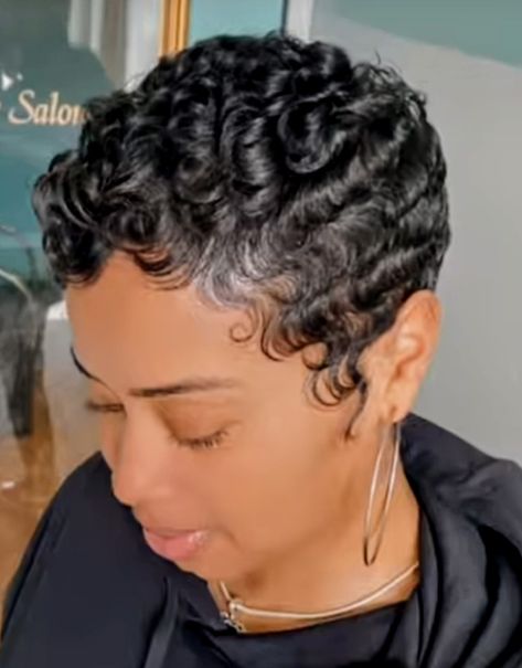 Short Short Hairstyle Women Black, Wave Styles For Short Black Hair, Styles For Short Permed Hair Black Women, Beach Waves Pixie Short Hair, Mid Style Haircut, Permed Haircuts For Women, Waves For Short Hair Black Women, Waves And Curls For Black Women, Pen Curls Black Women