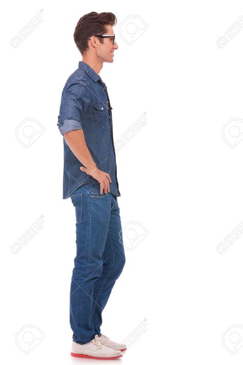 Standing Side View, Iron Man Avengers, Male Pose Reference, Hands On Hips, Standing Poses, Male Hands, Double Denim, Man Standing, Body Poses