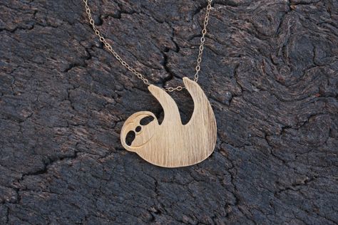 Sloth Necklace, Sloth Jewelry, Three Toed Sloth, Wood Jewelery, Sloth Gift, Golden Necklace, Minimalist Gifts, Animal Earrings, Neck Jewellery