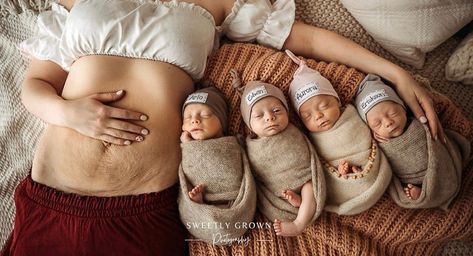 mom with quadruplets Triplets Babies Newborns, Postpartum Tummy, Girls Cuddling, Premature Birth, Triplet Babies, Neonatal Intensive Care Unit, Adorable Newborn, Birth Photographer, Multiplication For Kids