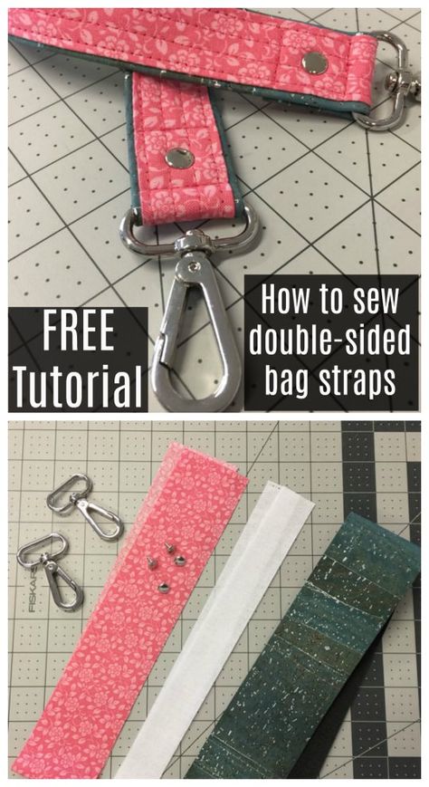 How to sew double-sided bag straps - FREE sewing tutorial. How to sew double sided bag straps using two different fabrics. You can get a great bag strap with a piped or contrast edging using two different fabrics. This bag sewing tutorial shows you how to get great results when sewing a double sided bag strap. #SewModernBags #FreeSewingTutorial #FreeSewingPattern #SewingForFree #BagSewingTutorial #SewingLesson #SewingTutorial Handbag Straps Diy, How To Sew Straps, Tote Bag Straps, Sewing Dress, Sewing Bags, Sew Ins, Diy Bags Purses, Tote Bags Sewing, Sewing Tutorials Free