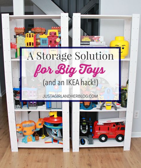 Looking for a storage solution for big toys? I have one thats functional, beautiful, and inexpensive! Ikea Storage Solutions, Toy Room Storage, Creative Toy Storage, Large Toy Storage, Ikea Playroom, Storage Toys, Ikea Kids Room, Organizing Solutions, Furniture Craft