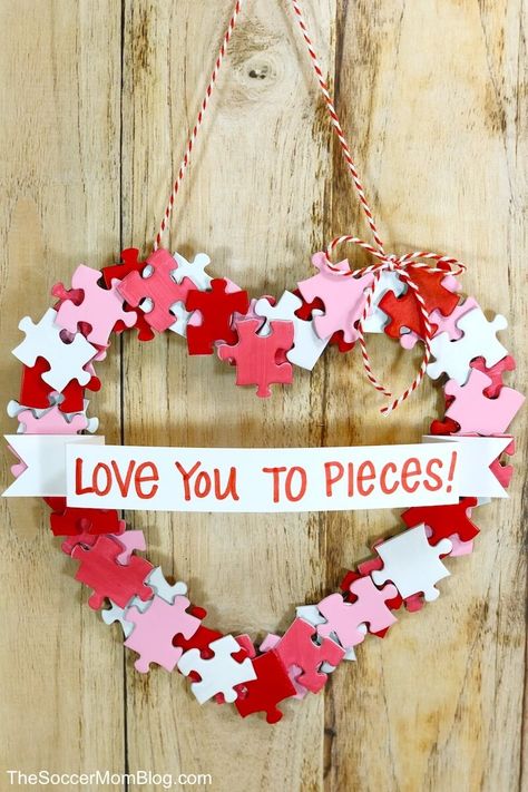 Diy Valentines Day Wreath, Valentine Wreath Diy, Easy Valentine Crafts, Diy Valentine's Day Decorations, Love You To Pieces, Valentine's Day Crafts For Kids, Diy Valentines Decorations, Valentine Crafts For Kids, Valentine Projects