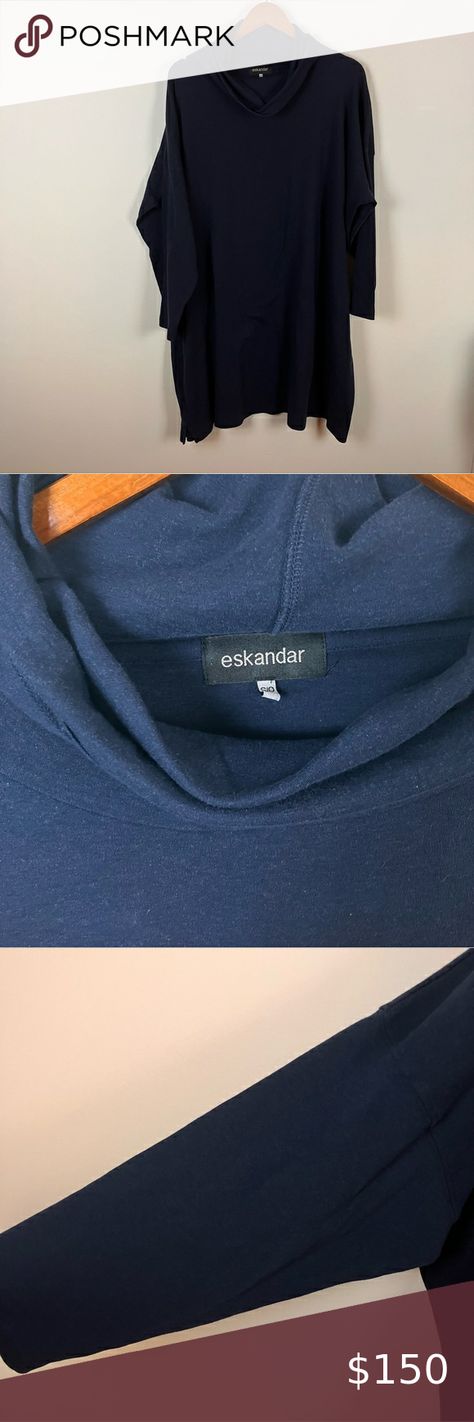 Eskandar Pima Cotton Cowl Neck Tunic Dress Womens O/S Blue Long Sleeve Lagenlook Cowl Neck Tunic, Blue Long Sleeve, Pima Cotton, Tunic Dress, Cowl Neck, Midi Dress, Dress Es, Dresses Skirts, Womens Dresses