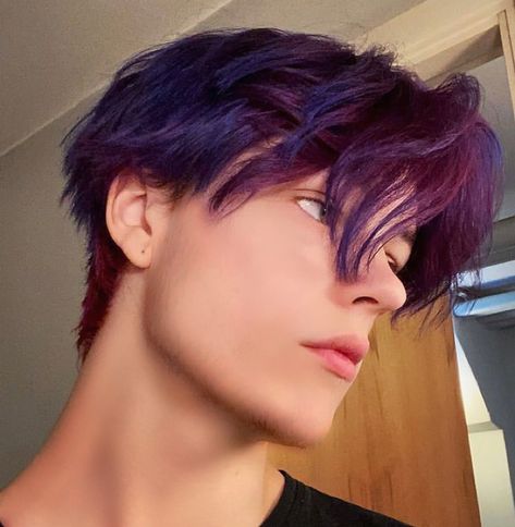 Men Purple Hair, Boys Dyed Hair, Bright Purple Hair, Short Dyed Hair, Magenta Hair, Dark Purple Hair, Dyed Hair Purple, Mens Hair Colour, Violet Hair