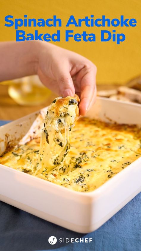 Spinach Artichoke Feta Dip, Baked Feta Dip, Baked Spinach Artichoke Dip, Baked Spinach, Seed Crackers, Baked Feta, Classic Appetizers, Feta Dip, Spinach Artichoke Dip