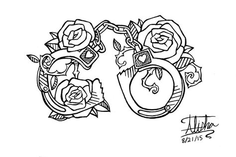 Handcuffs Tattoo Design - Side Piece by AlishaArt.deviantart.com on @DeviantArt Tattoo Writing Designs, Handcuffs Drawing, Jail Tattoos, Police Tattoo, Roses Tattoos, Skull Coloring, Wife Tattoo, Best Couple Tattoos, Badass Drawings