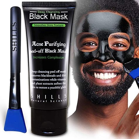 SHILLS Charcoal Mask for Men, Purifying Peel Off Mask, Black Mask Peel Off, Black Mask Deep Clean Pore, Blackhead Remover, 1 Bottle (1.69 fl. oz) and a Brush Set Face Mask Peel Off, Charcoal Peel Off Mask, Face Mask For Blackheads, Black Head Remover Mask, Deep Clean Pores, Best Charcoal, Blackhead Mask, Mask For Men, Smooth Skin Texture