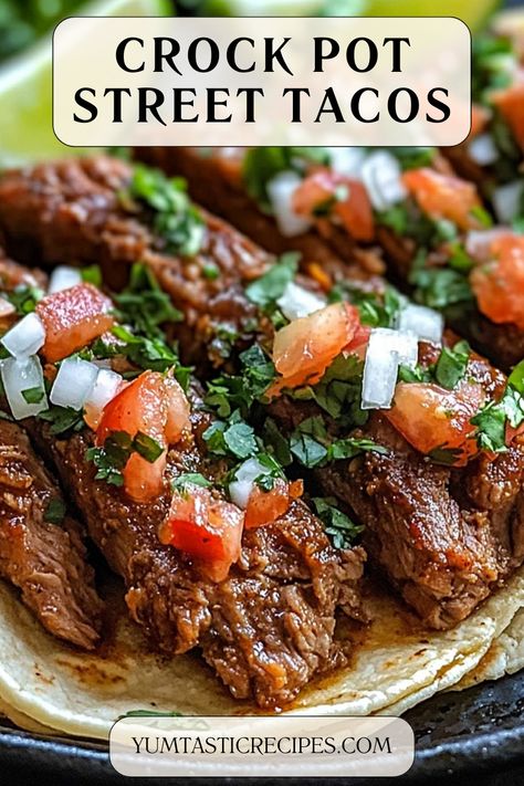 Transform taco night with these irresistible Crock Pot street tacos! Juicy, slow-cooked meat seasoned to perfection makes every bite a delight. Perfect for meal prepping or hosting gatherings, this recipe is simple, flavorful, and guaranteed to impress. Pair with fresh salsa and lime for the ultimate experience!

#TacoLovers #SlowCookerTacos #MexicanRecipes #DinnerInspo #CrockPotMagic Pork Tacos Recipes Crockpot, Slow Cooker Pork For Tacos, Meat For Tacos In Crockpot, Steak Tacos In Crockpot, Crockpot Meat For Tacos, Crock Pot Street Tacos Beef, Street Tacos Recipe Beef Slow Cooker, Tacos Ideas For Dinner, Brisket Tacos Recipe Crock Pot