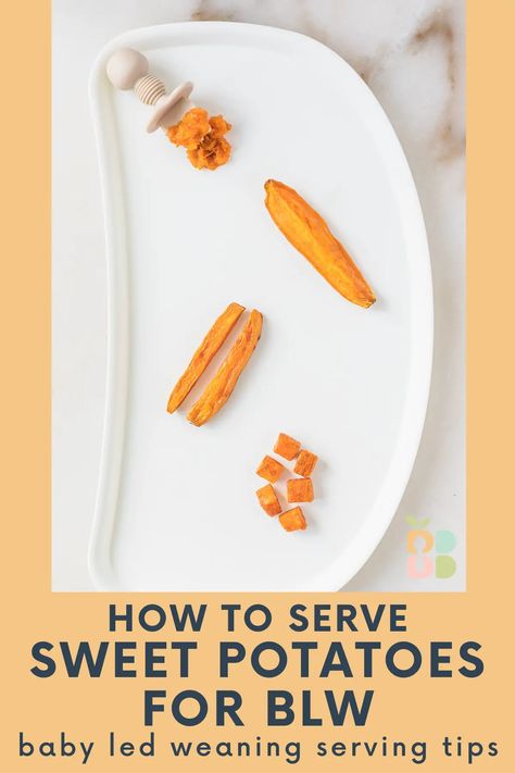 Sweet potatoes are a great first food or little ones! Here is everything you need to know about serving sweet potatoes with baby led weaning, including best ways to cook sweet potatoes, how to cut them for BLW, and recipe ideas. Baby Led Weaning Sweet Potato Recipes, Sweet Potato Blw, Sweet Potato Baby Led Weaning, Blw Sweet Potato, Ways To Cook Sweet Potatoes, Sweet Potatoes For Baby, Sweet Potato Breakfast Casserole, Sweet Potato Benefits, Sweet Potato Recipes Roasted