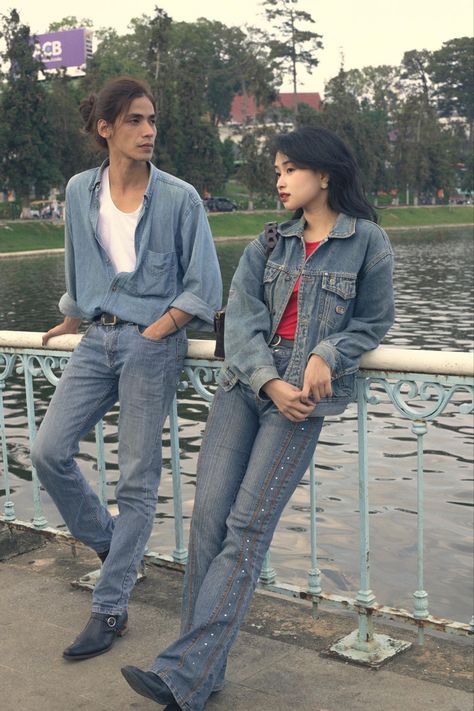 90s Fashion Couple Outfits, 80s Casual Outfit Vintage, 80s Malaysia Fashion, Couple 90s Aesthetic, 90s Hongkong Aesthetic, Hongkong 80s Fashion, Couple 90s Photoshoot, Retro Hong Kong Fashion, 90s Korean Fashion Street Styles