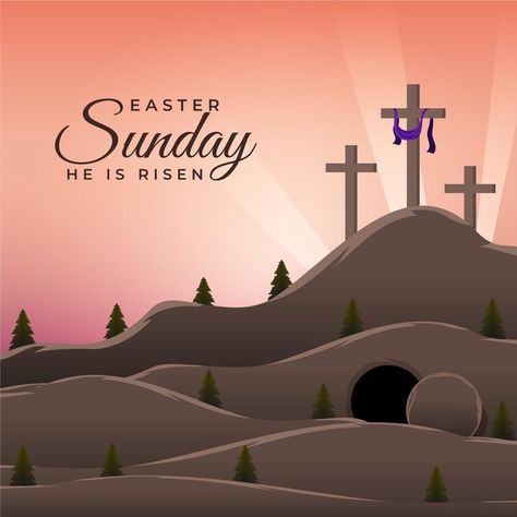 He Is Risen Illustration, Lent Pictures, Jumat Agung, Easter Posters, Sunday Drawing, Sunday Illustration, Easter Sunday Images, Church Brochures, Christ Centered Easter