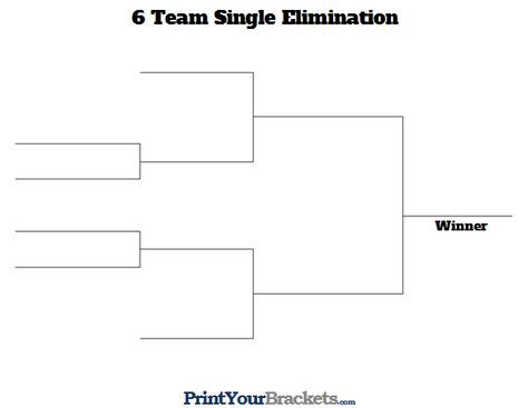 6 Team Single Elimination Printable Tournament Bracket Bracket Template, Printable Brackets, Basketball Graphics, Tournament Bracket, Football Edits, Activity Director, Fun Fitness, Print Layout, 4 People