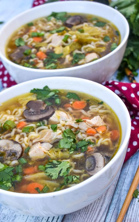 Asian Chicken Noodle Soup Chicken Noodle Soup With Rice Noodles, Chinese Chicken Vegetable Soup, Asian Chicken Soup Instant Pot, Asian Chicken Soup Noodle, Asian Chicken Noodle Soup Recipe, Chicken Soup With Rice Noodles, Asian Chicken Soup Recipes, Chicken Salad With Ramen Noodles, Chicken Veg Soup