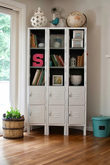 Locker storage, by Caught in Grace, featured on http://www.funkyjunkinteriors.net/ Vintage Lockers, Diy Casa, Casa Vintage, Open Shelves, The Design Files, Redo Furniture, Kids' Room, My New Room, Boy's Room