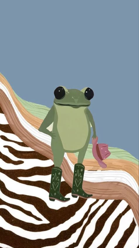 Cowboy Frog Wallpaper, Frog In Cowboy Boots, Funny Animal Paintings Easy, Painting Ideas Frogs, Funny Frog Painting, Frog Iphone Wallpaper, Frog Painting Ideas, Funky Aesthetic Wallpaper, Frog Wallpaper Iphone