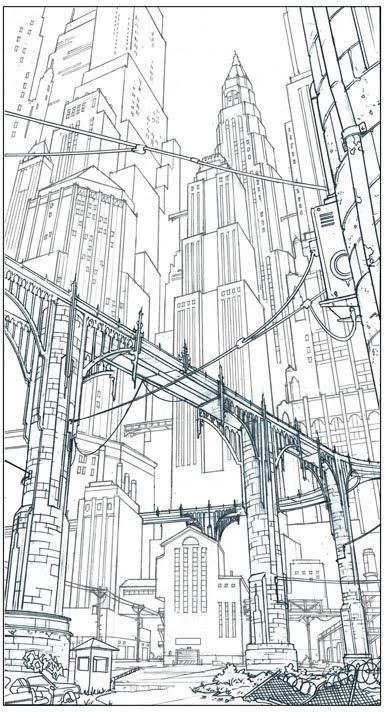 #Dieselpunk #Noir #GothamCity #DCComics #Batman Perspective Architecture, Images Pop Art, Cityscape Drawing, Perspective Drawing Architecture, City Sketch, Perspective Drawing Lessons, City Drawing, Perspective Art, Background Drawing