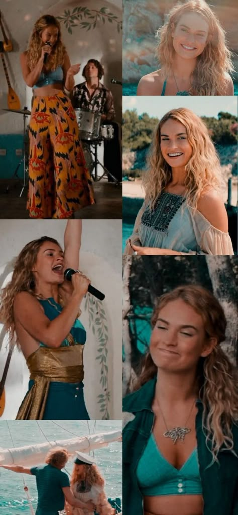 Mamma Mia Inspired Fits, Mama Mia Lily James, Mamma Mia Lily James Outfits, Mamma Mia Two Outfits, Lily James Hair Mamma Mia, Emily Stephens Mamma Mia, Mamma Mia Concert Outfits, Mamma Mia Inspired Hair, Mamma Mia Outfit Inspiration