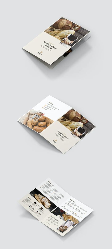 Two Fold Brochure Design, Half Fold Brochure Design, Bakery Brochure Design, Bakery Brochure, Bi Fold Brochure Design, Infographics Ideas, Layout Insta, Church Brochures, Flyers Ideas