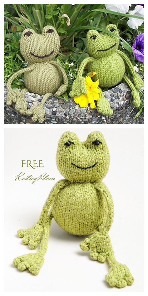 Amigurumi Toy Frog Free Knitting Patterns - Knitting Pattern Knitted Dinosaur Pattern Free, Frog Knitting Pattern Free, Knitted Frog Pattern, Free Knitting Patterns Toys Easy, Knitted Animals Free Patterns Easy, Knit Toys Free Pattern Stuffed Animals, Diy Macrame Projects, Knitted Frog, Knitted Gifts