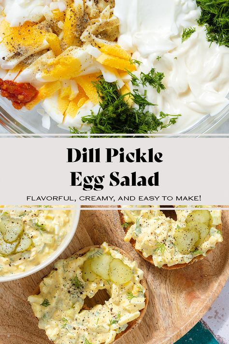 This Dill Pickle Egg Salad is easy to make and packed with dill pickle flavor. It's extra creamy and delicious on bread, bagels, or in lettuce wraps for a lighter option. This egg salad is perfect for anyone who loves dill pickles. You can serve it for lunch, a snack, or a savory breakfast. Pickle Egg Salad, Roasted Frozen Green Beans, Mustard Onions, Creamy Egg Salad, Healthy Egg Salad, Breakfast Appetizers, Recipe Salad, Pickled Eggs, Avocado Egg Salad