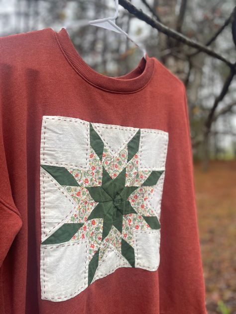 Vintage Quilt top rescued and repurposed Diy Quilt Sweatshirt, Quilt On Sweatshirt, Vintage Quilt Repurposed, Diy Quilted Sweatshirt, Quilted Sweatshirt Diy, Quilt Square Sweatshirt, Quilt Upcycle Ideas, Quilt Patch Sweatshirt, Upcycled Quilts Ideas