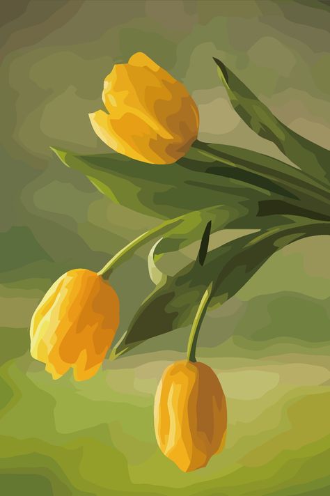 Tulips Wallpaper Painting, Yellow Tulips Painting Acrylic, Painting Yellow Flowers, Tulip Garden Painting Acrylic, 2023 Schedule, Banana Painting, Yellow Flower Oil Painting, Boho Art Drawings, Butterfly Art Painting