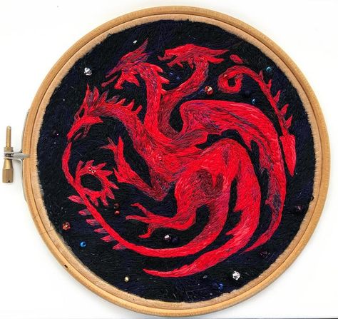 House Targaryen (GoT) sigil - Album on Imgur Targaryen Symbol, House Of The Dragon Embroidery, Embroidery Dragon Pattern, House Targaryen Sigil, Targaryen Sigil, Chinese Dragon Embroidery, Chinese Dragon Embroidery Pattern, Embroidered Dragon, Game Of Thrones Jewelry