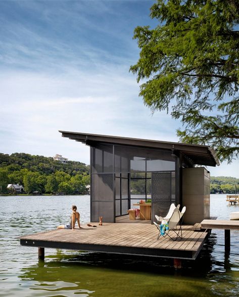 Contemporary Deck, Lake Flato, Lakefront Living, Lake Dock, Lake Austin, Lakefront Property, Lake Time, Lakefront Homes, Guest Cottage