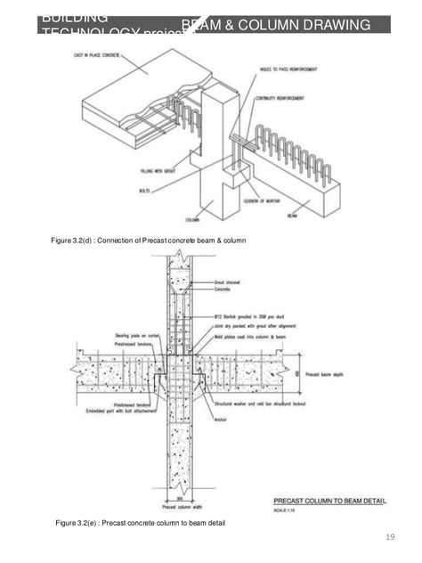 BUILDING TECHNOLOGY project 2 BEAM & COLUMN DRAWING Figure 3.2(d) : Connection of Precast concrete beam & column Figure 3.... Precast Concrete Structure, Column Drawing, Prefabricated Structures, Construction Details Architecture, Concrete Staircase, Beam Structure, Concrete Buildings, Concrete Column, Joinery Details