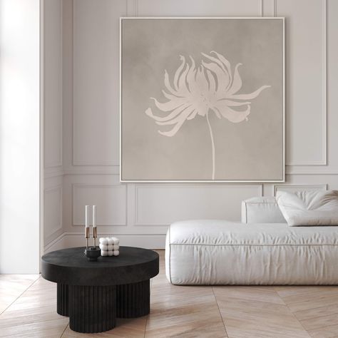 Neutral Minimalist Flower Canvas Wall Art, Square Floating Frame Wall Art, Botanical Print, Extra Large Wall Art, Living Room Decor, Bedroom by Aureous on Etsy Large Wall Art Living Room, Minimalist Canvas Art, Floating Frames, Flower Canvas Wall Art, Leaf Painting, Minimalist Flowers, Green Wall Art, Painted Leaves, Neutral Wall Art