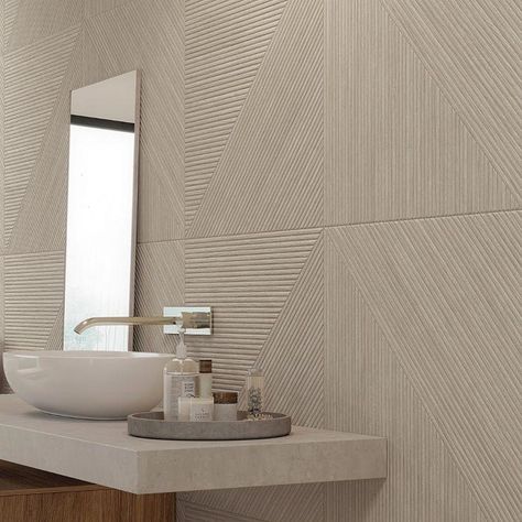 Enso Collection | TileBar.com Dimensional Tile Bathroom, Cream Backsplash, Ribbed Tile, Ash Beige, Backsplash Wall, Matte Porcelain Tile, Shower Style, Wood Look Tile, Bathroom Wall Tile