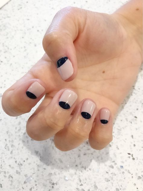 Half Moon Nails Black, Half And Half Nails, Nails Half Moon, Reverse French Nails, Half Moon Manicure, Half Moon Design, Neat Nails, Half Moon Nails, Moon Manicure