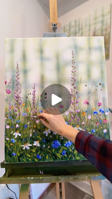 Wild Flowers Acrylic Painting Easy, Painted Wildflowers Acrylic, Wild Flower Painting Acrylic Tutorial, Field Of Wildflowers Acrylic Painting, Wild Flower Meadow Painting, Beach Hacks Clever Ideas, Art & Craft Paint, Rock Painting Tutorial, Pressed Flower Crafts