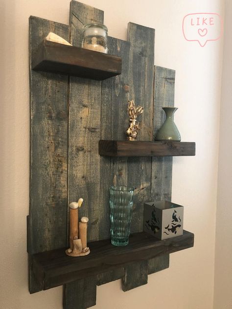 Reclaimed Wooden Shelf/Pallet Shelf Plank Shelf/Rustic | Etsy Wall Shelf Bathroom, Shelf Pallet, Reclaimed Wood Shelf, Pallet Shelf, Diy Wood Pallet Projects, Palette Projects, Rustic Wooden Shelves, Barn Wood Projects, Barn Wood Crafts