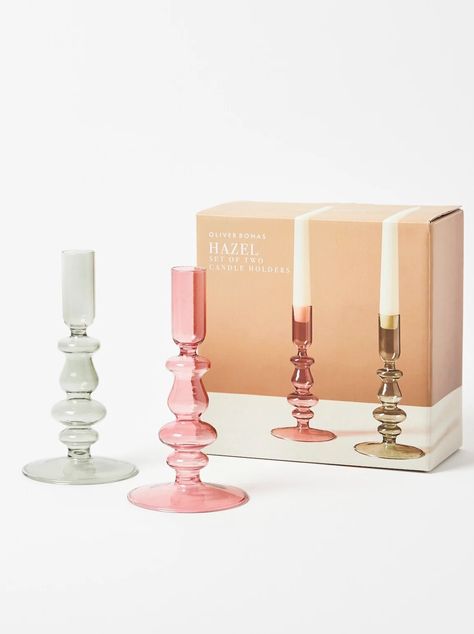 Neutral Candles, Pastel Green And Pink, Colorful Candle Holders, Glass Candlestick Holders, Candle Dinner, Glass Candlesticks, Flower Candle, Oliver Bonas, Candle Shop