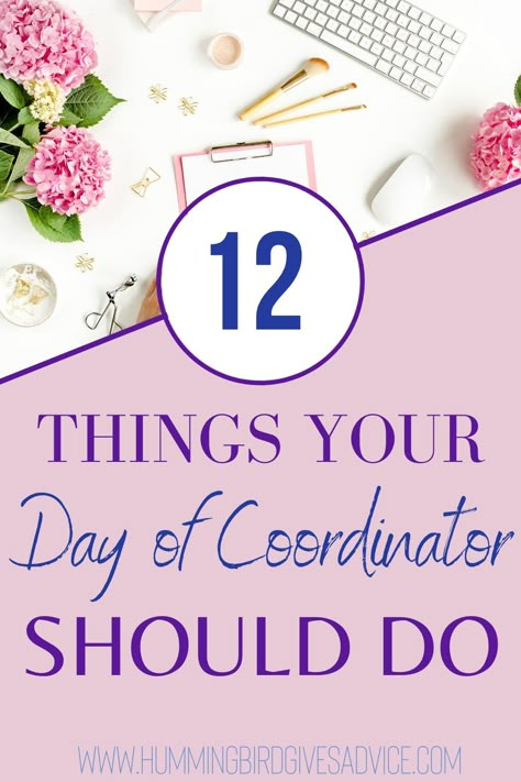 The tasks that a day of coordinator takes care of can vary from person to person. However, there are certain things every day of coordinator should provide for the weddings they work at. Of course, some things depend on the day of coordinator's contract, but others do not. Check out this post to learn more about how day of coordinators can help with your wedding planning, wedding ceremony, and perfect wedding day. // wedding advice // getting married // bride // groom // wedding planner // Check Off List For Wedding Planning, How To Become A Wedding Coordinator, Wedding Day Coordinator Duties, How To Coordinate A Wedding, Day Of Coordinator Checklist Free Printable, Tips For Wedding Planning, Who Does What For The Wedding, How To Be A Day Of Wedding Coordinator, Tips For Planning A Wedding