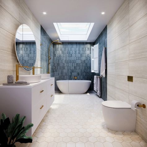 Coastal Bathroom Design, Simple Bathroom Renovation, Textured Tile, Coastal Bathroom, Rectangle Tiles, Bathroom Retreat, Beaumont Tiles, Tiles Bathroom, Elegant Country