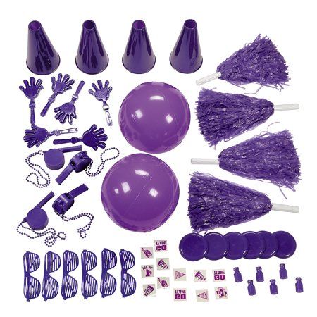 This School Spirit Assortment has everything you need to cheer your team to victory. Hand clappers jumbo whistles megaphones pom-poms bubble bottles and more makes every sporting event fun. Perfect for everything from pep rallies and tailgating to game time and post-game celebrations. Plastic. (50 pcs per unit) Assortment may vary.  OTC Purple Party Favors, Purple Ribbon Awareness, Bubble Bottle, Fundraiser Ideas, Pep Rally, Purple Party, Spirit Week, Life Ideas, Purple Ribbon