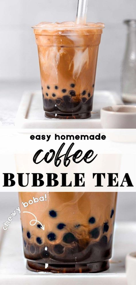 This rich and creamy Coffee Milk Bubble Tea is sweetened with sticky brown sugar boba pearls. It’s the perfect fusion of strong, aromatic black tea and bold coffee (or espresso if you prefer a more intense flavor), combined with your choice of milk. This recipe is fully customizable, so you can adjust the sweetness and ice to suit your taste. I used oat milk to make this dairy free and vegan. Coffee Boba Recipe, Iced Coffee Flavor Ideas, Boba Pearls Recipes, Boba Milk Tea Recipe, Coffee Bubble Tea, Milk Tea Recipe, Brown Sugar Boba, Boba Tea Recipe, Boba Recipe