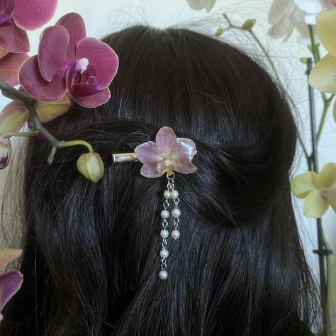 • Pearl Orchid Hairclip • 

handmade with a natural... - Depop Orchid Claw Clip, Orchid Clip, Diy Hair Pieces, Diy Hair, Diy Hairstyles, Hair Jewelry, Pearl Beads, Hair Pieces, Hair Clip