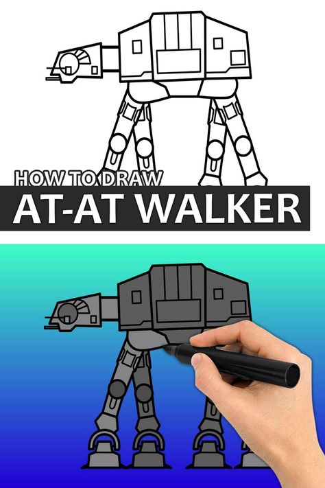 At At Walker Drawing, Atat Star Wars Drawing, Step By Step Drawing Star Wars, At At Star Wars Drawing, Easy Starwars Drawing, How To Draw Star Wars Characters, Star Wars Doodles Easy, How To Draw Star Wars, Star Wars Drawings Easy